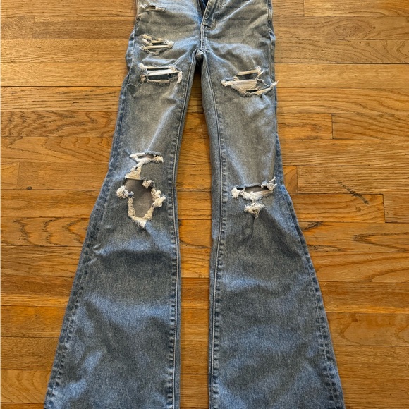Size 23W or 000 AMERICAN EAGLE ”destroy your blues” flare jeans super hi-waist - Picture 3 of 5